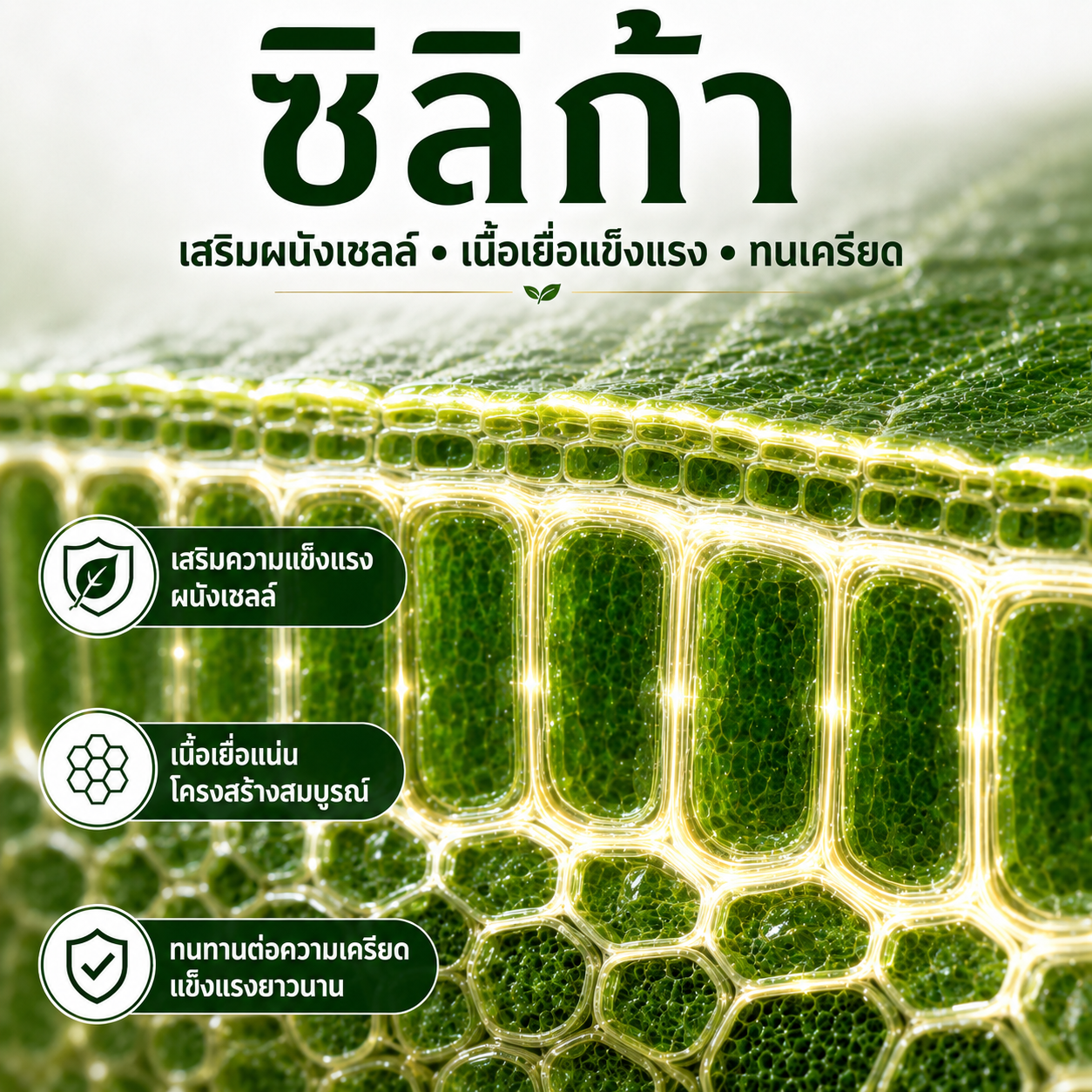 ภาพแสดงการทำงานของซิลิก้าในการเสริมผนังเซลล์พืช